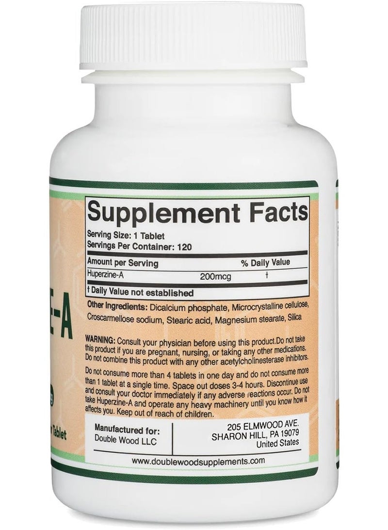 Double Wood Supplements Huperzine-A, Focus and Stamina, 200mcg - 120 Tablets - Image 3